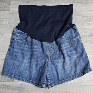 Liz Lange Maternity For Target Sz M Midi Denim Blue Jean Shorts Belly Band